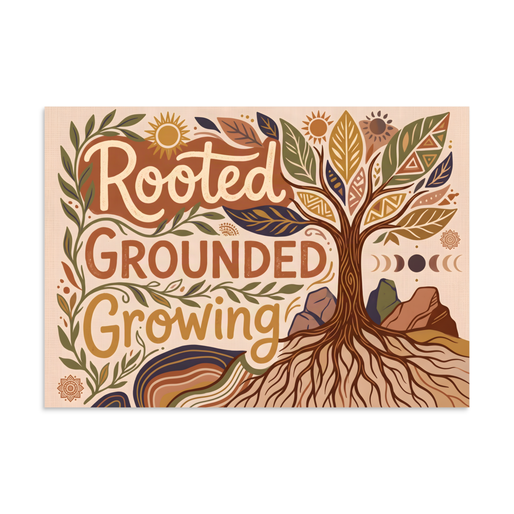Rooted Grounded Growing - Yoga Encouragement Poster mockup