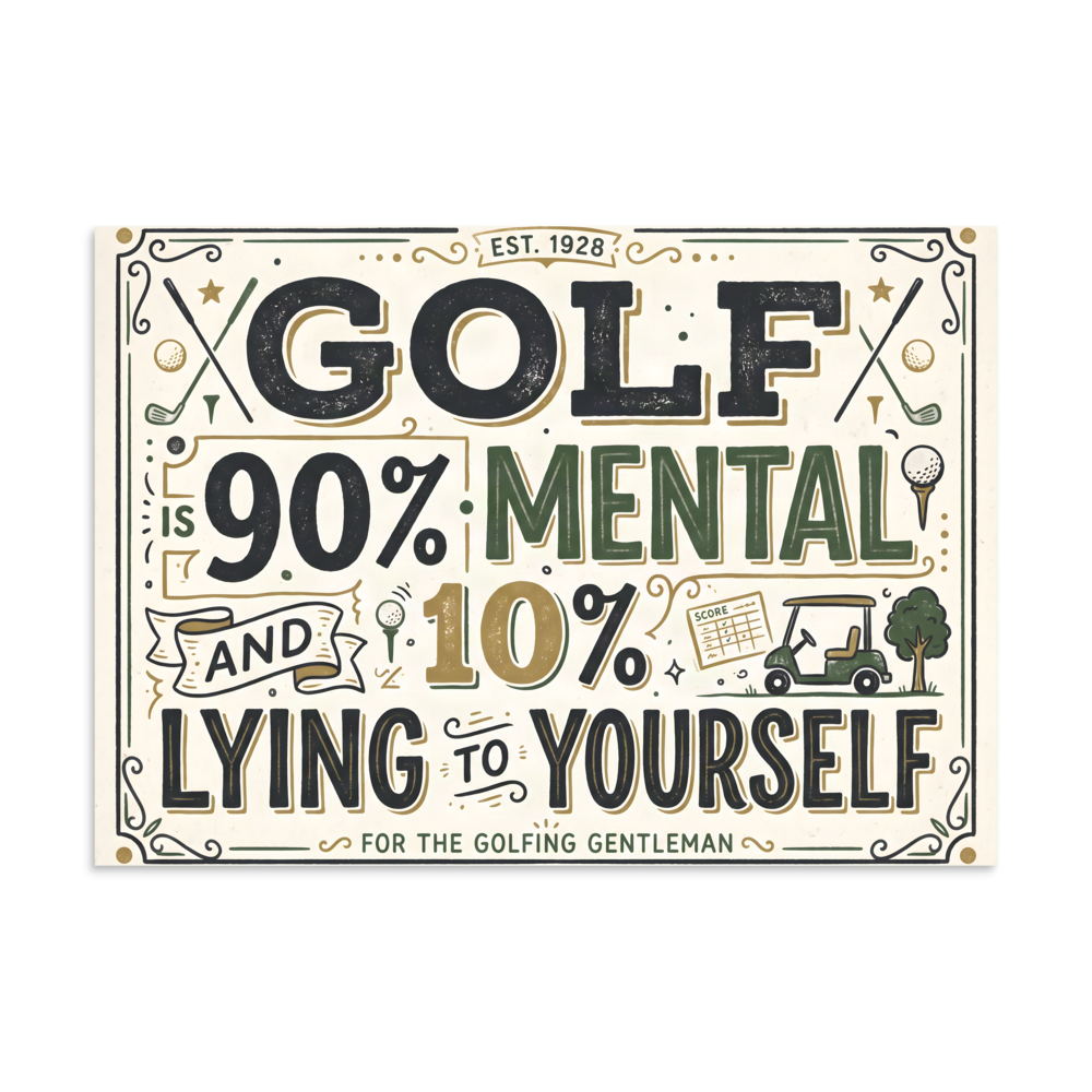 Golf Is 90% Mental Poster - Funny Golf Wall Art for Men mockup