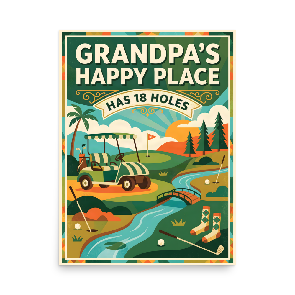 Grandpa's Happy Place Golf Poster - Heartfelt Gift mockup