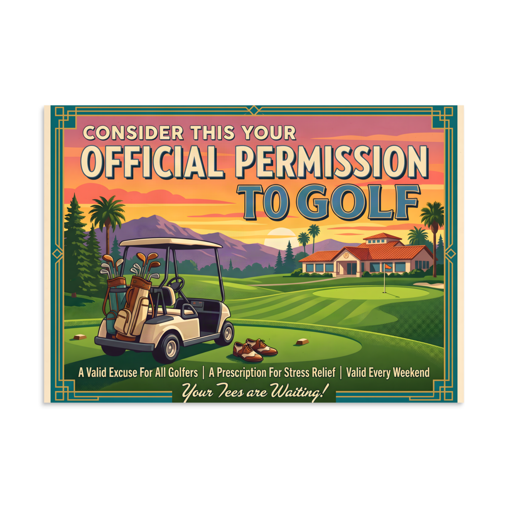 Golf Permission Slip Poster - Fun Retirement Gift mockup