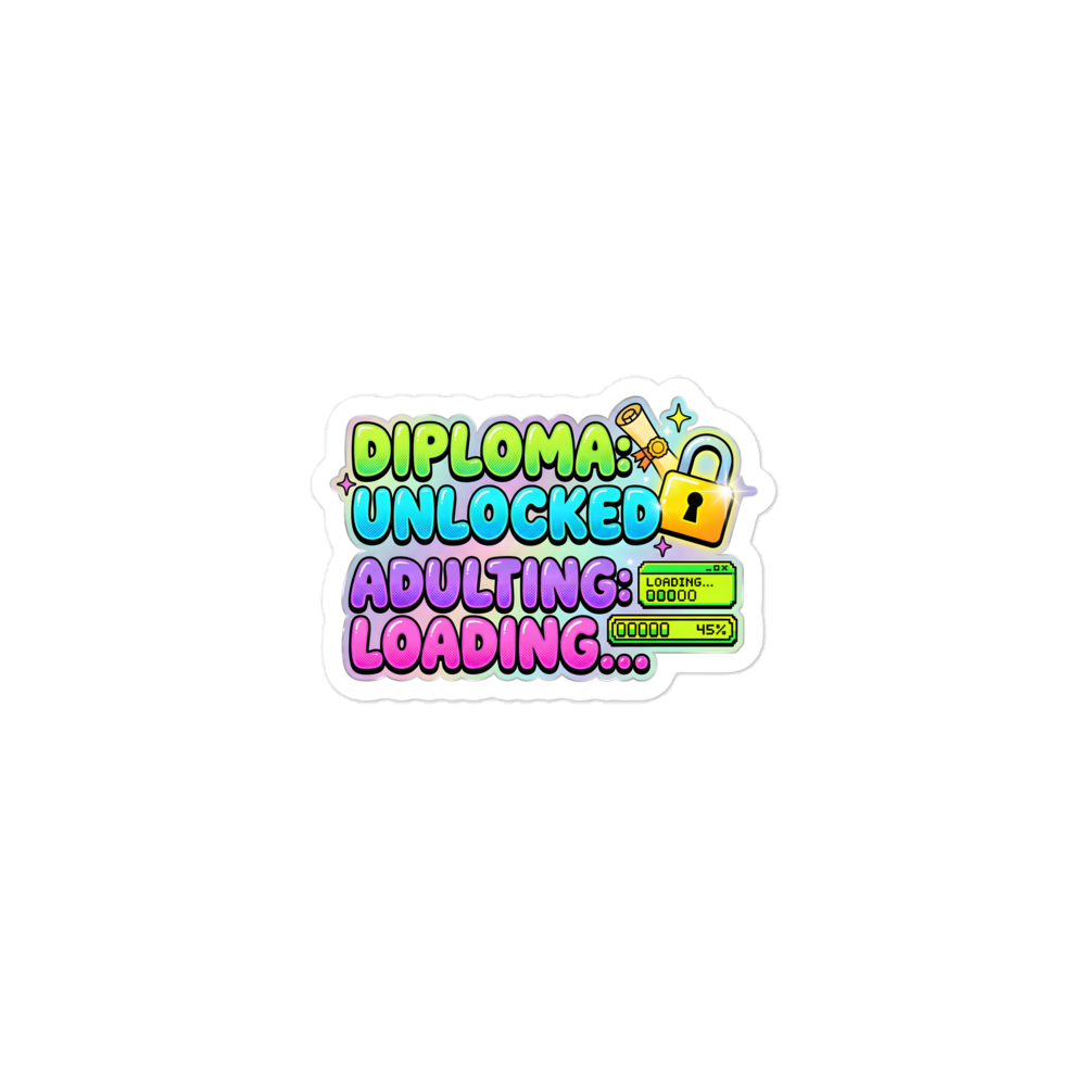 Diploma Unlocked Adulting Loading Grad Sticker mockup
