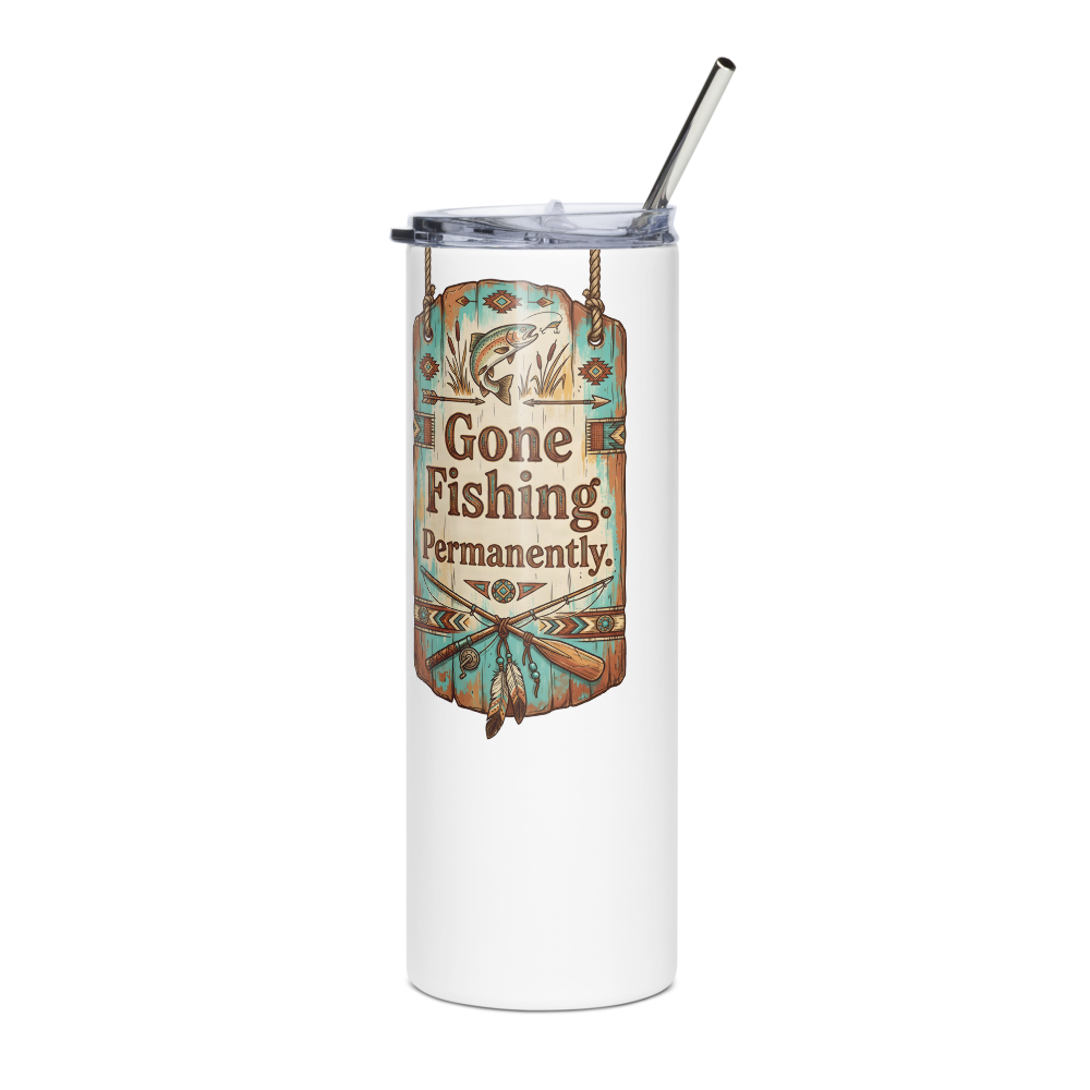 Gone Fishing Permanently Retirement Tumbler for Men mockup