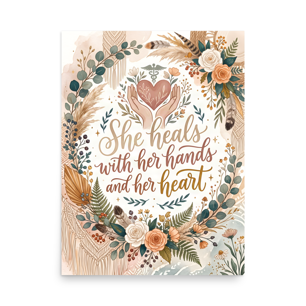 She Heals With Her Heart - Nurse Poster Gift mockup