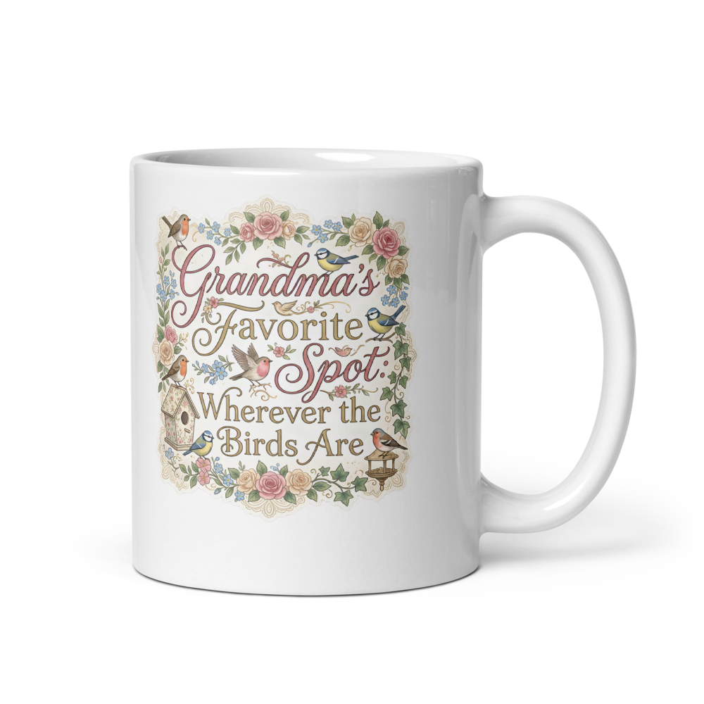Grandma's Favorite Spot Birdwatching Gift Mug mockup
